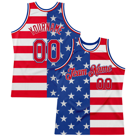 Custom Royal Red-White 3D Pattern Design American Flag Authentic Basketball Jersey - Main View