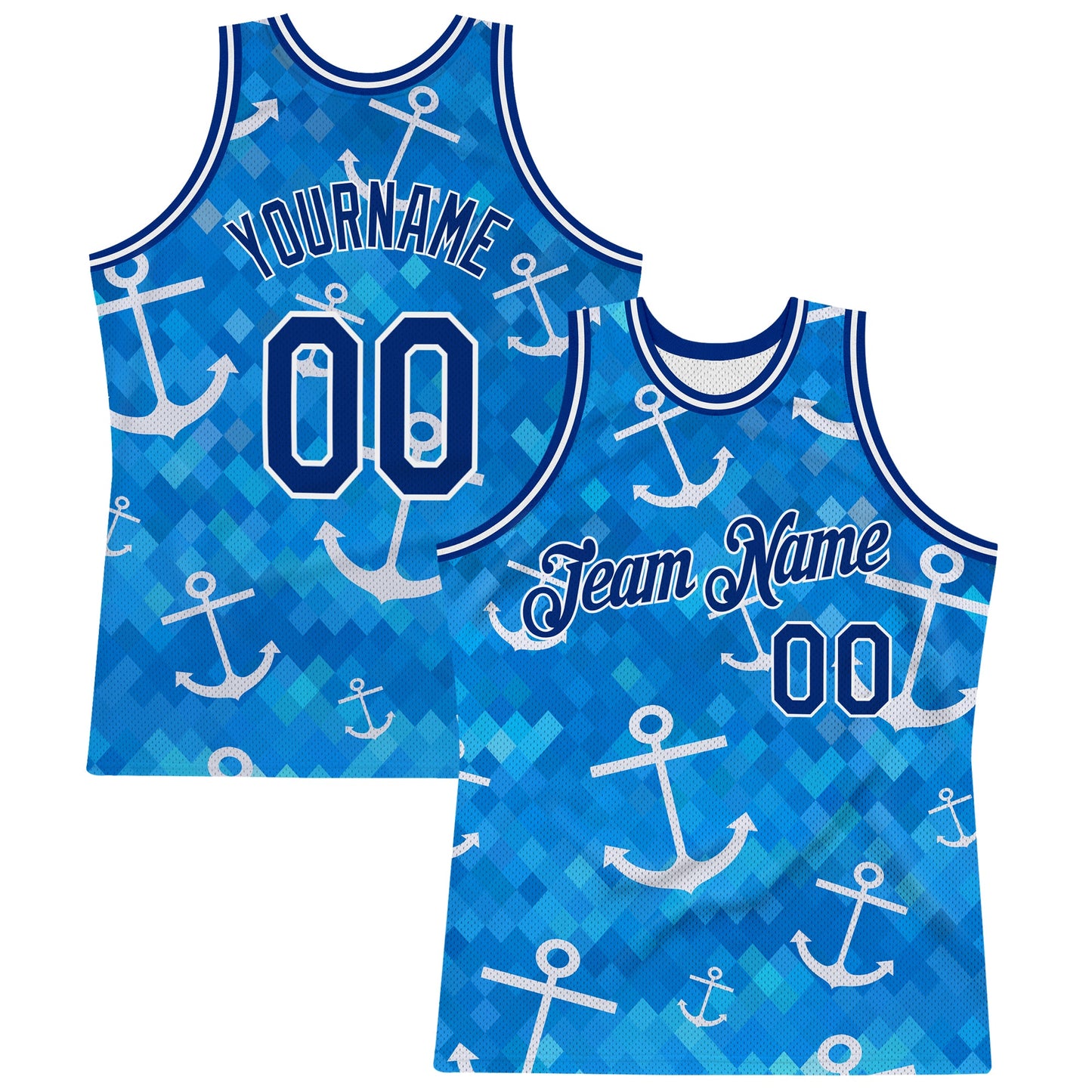 Custom Royal Royal-White 3D Pattern Design Anchors Authentic Basketball Jersey - Main View