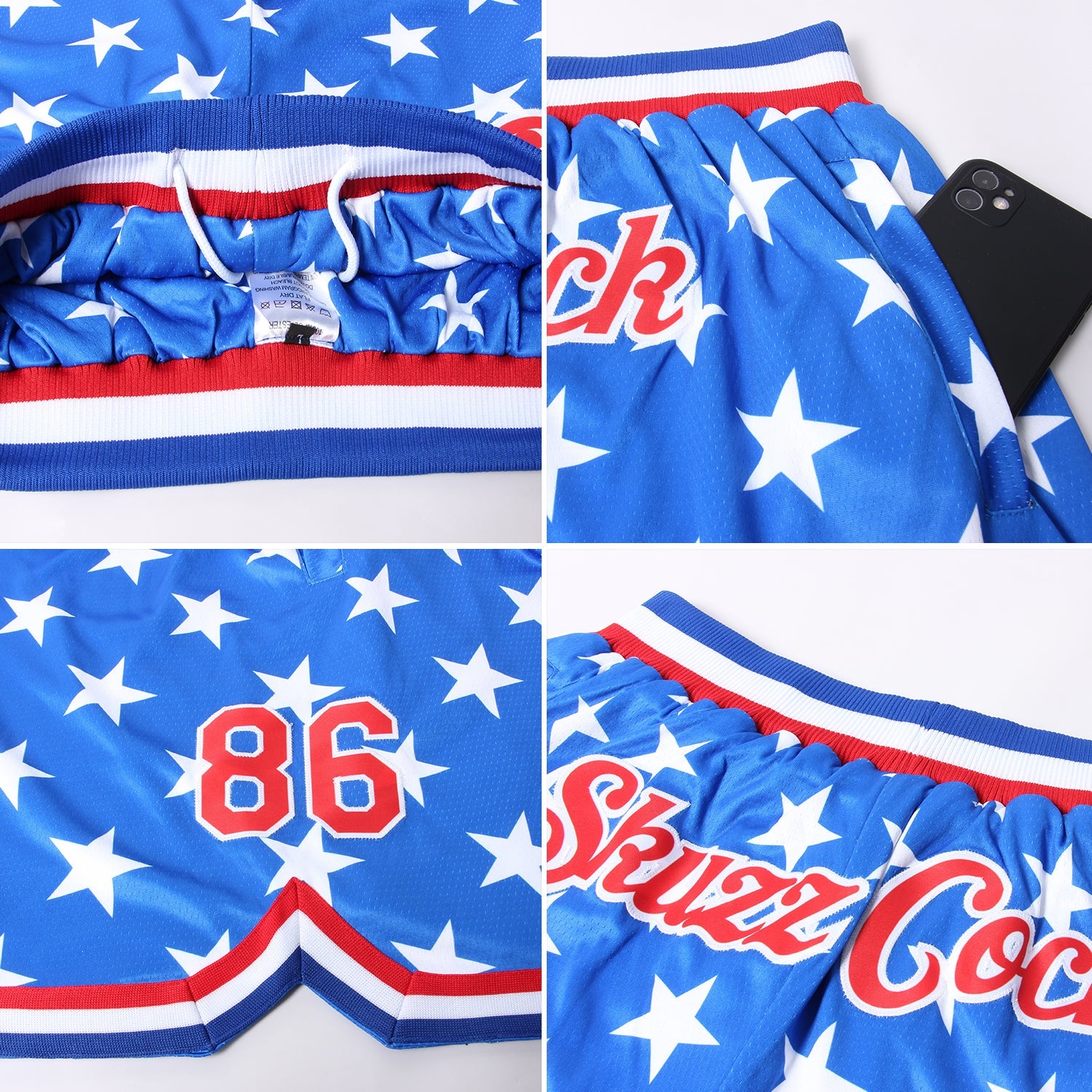 Custom Royal Red-White 3D Pattern Design American Flag Authentic Basketball Shorts view 4