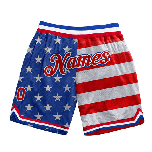 Custom Royal Red-White 3D Pattern Design American Flag Authentic Basketball Shorts - Main View