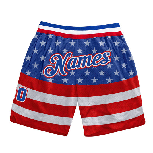 Custom Royal Royal-Red 3D Pattern Design American Flag Authentic Basketball Shorts - Main View