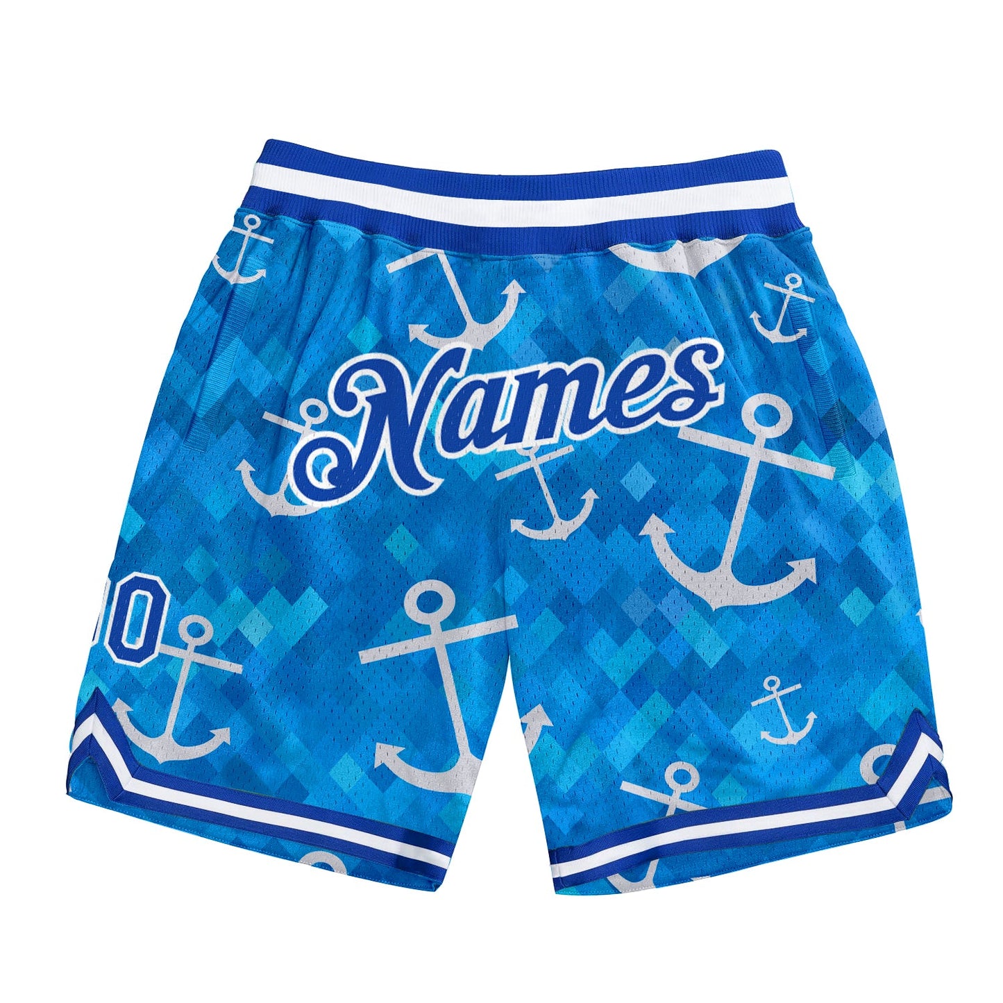 Custom Royal Royal-White 3D Pattern Design Anchors Authentic Basketball Shorts - Main View