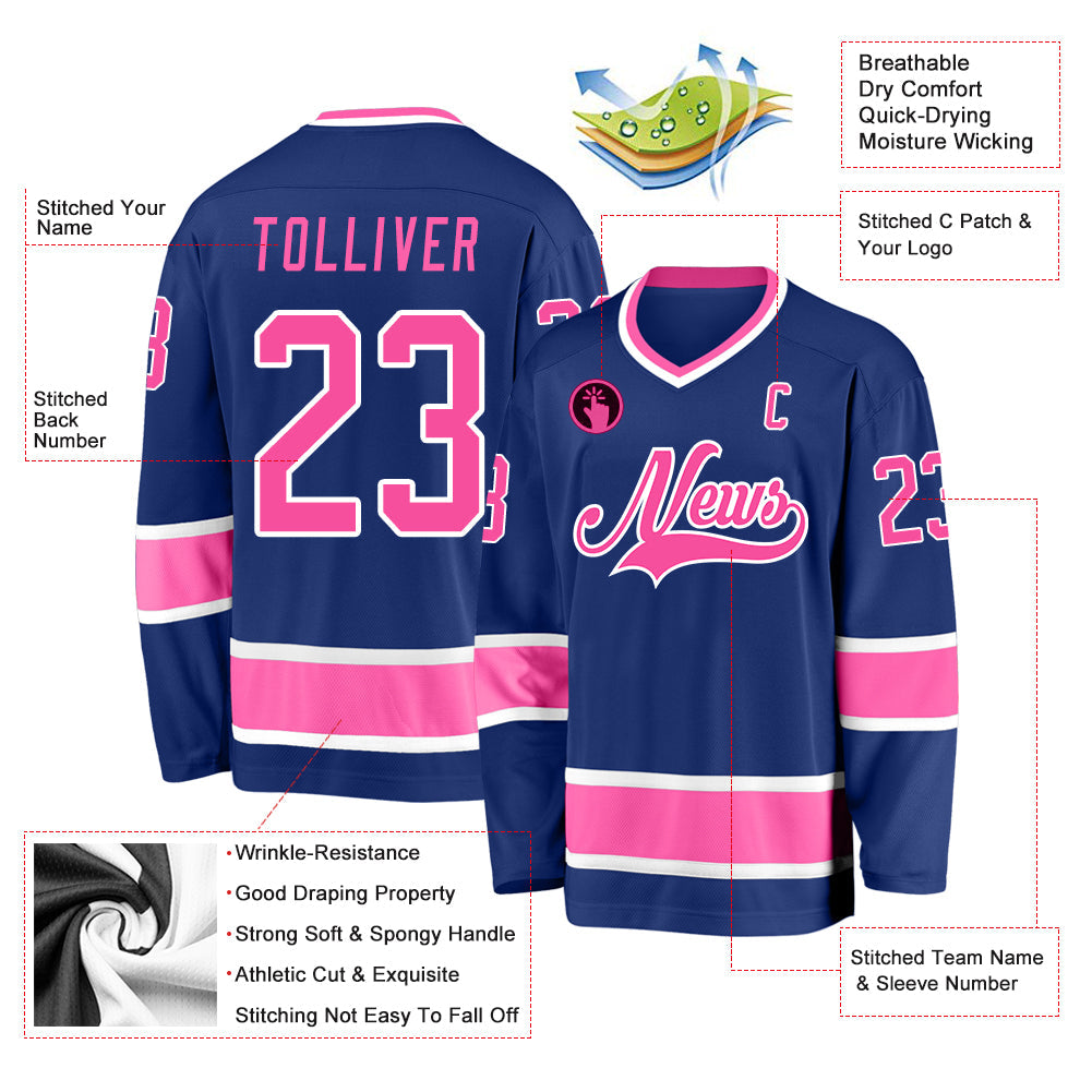 Custom Royal Pink-White Hockey Jersey view 2
