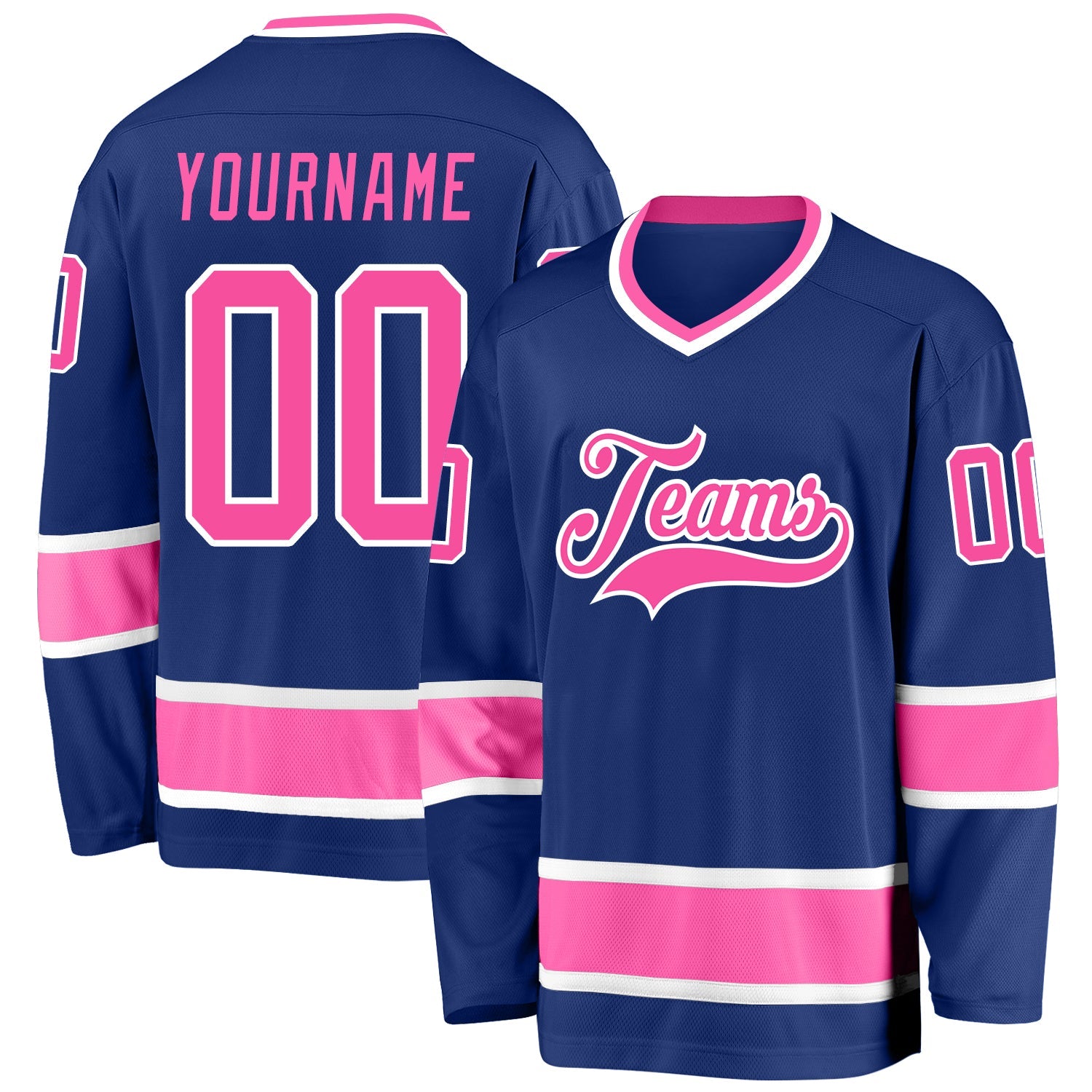 Custom Royal Pink-White Hockey Jersey - Main View
