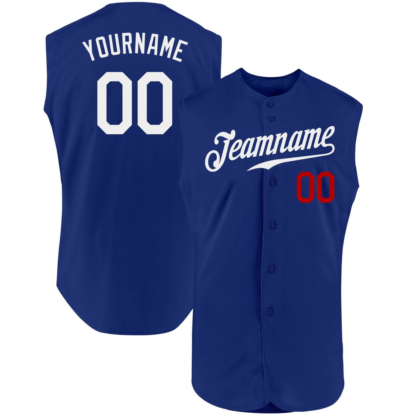 Custom Royal White-Red Authentic Sleeveless Baseball Jersey - Main View