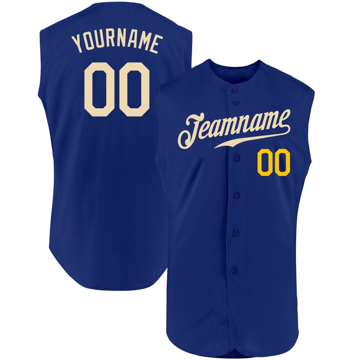 Custom Royal Cream-Gold Authentic Sleeveless Baseball Jersey - Main View
