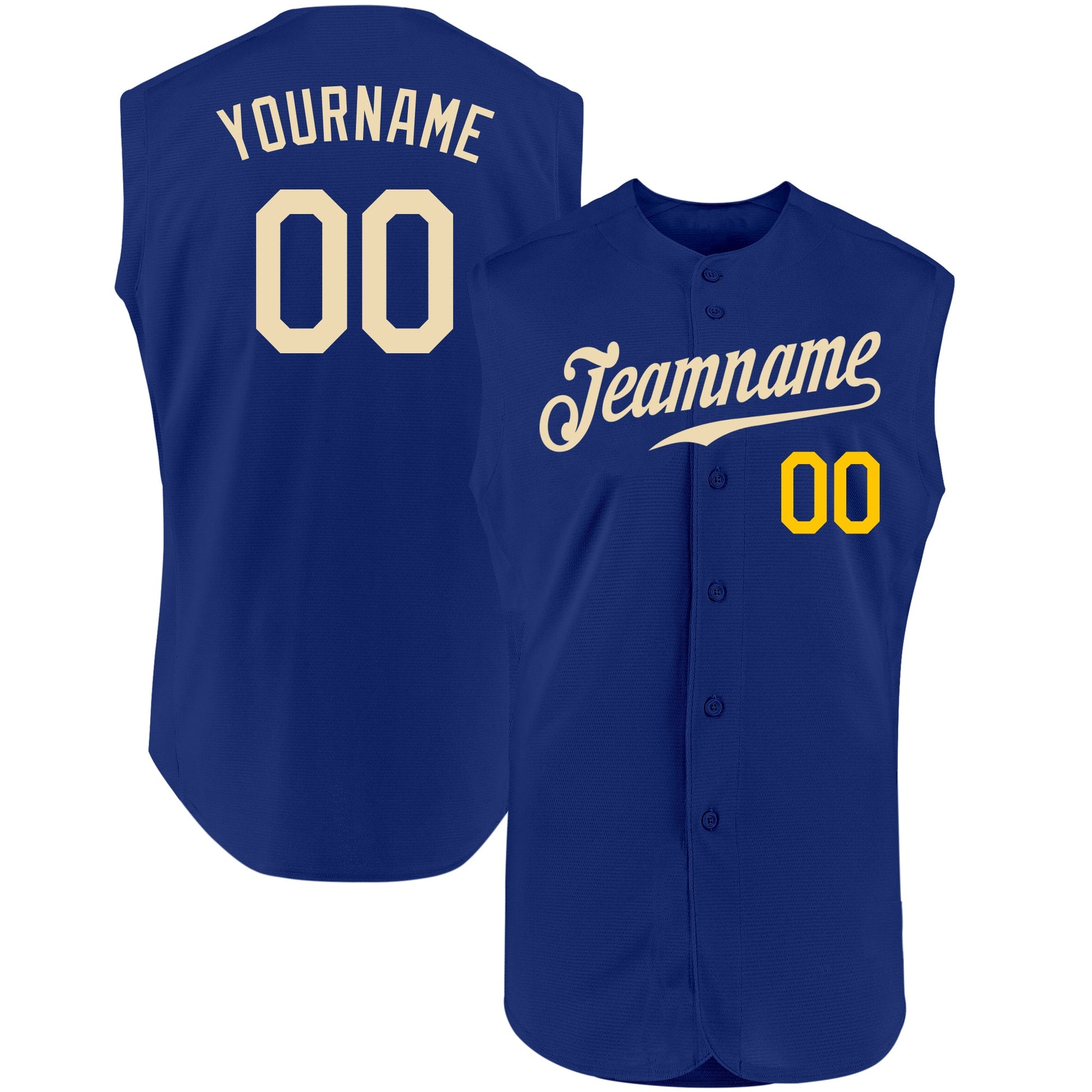 Custom Royal Cream-Gold Authentic Sleeveless Baseball Jersey - Main View