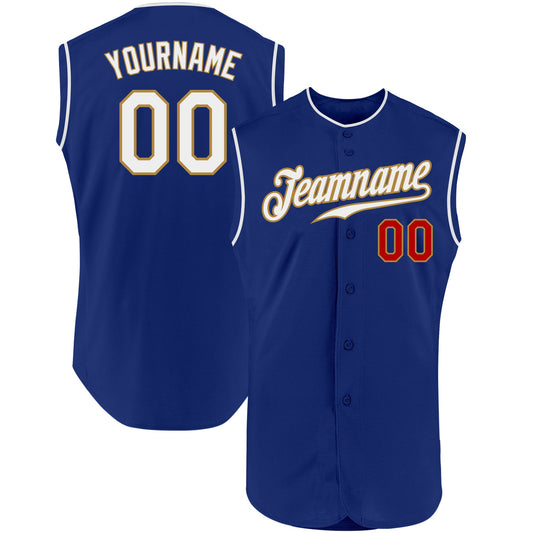 Custom Royal White-Red Authentic Sleeveless Baseball Jersey - Main View