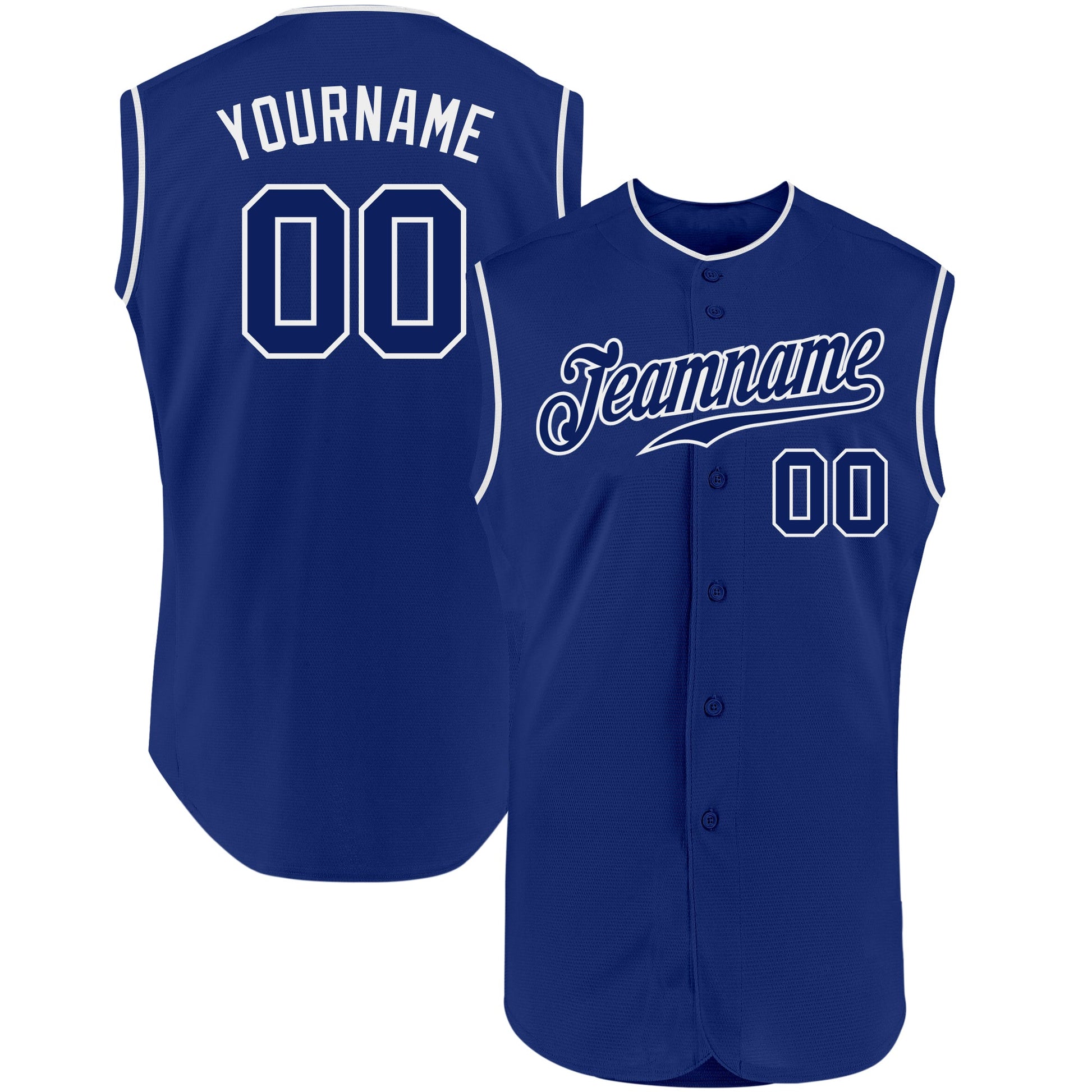 Custom Royal Royal-White Authentic Sleeveless Baseball Jersey - Main View