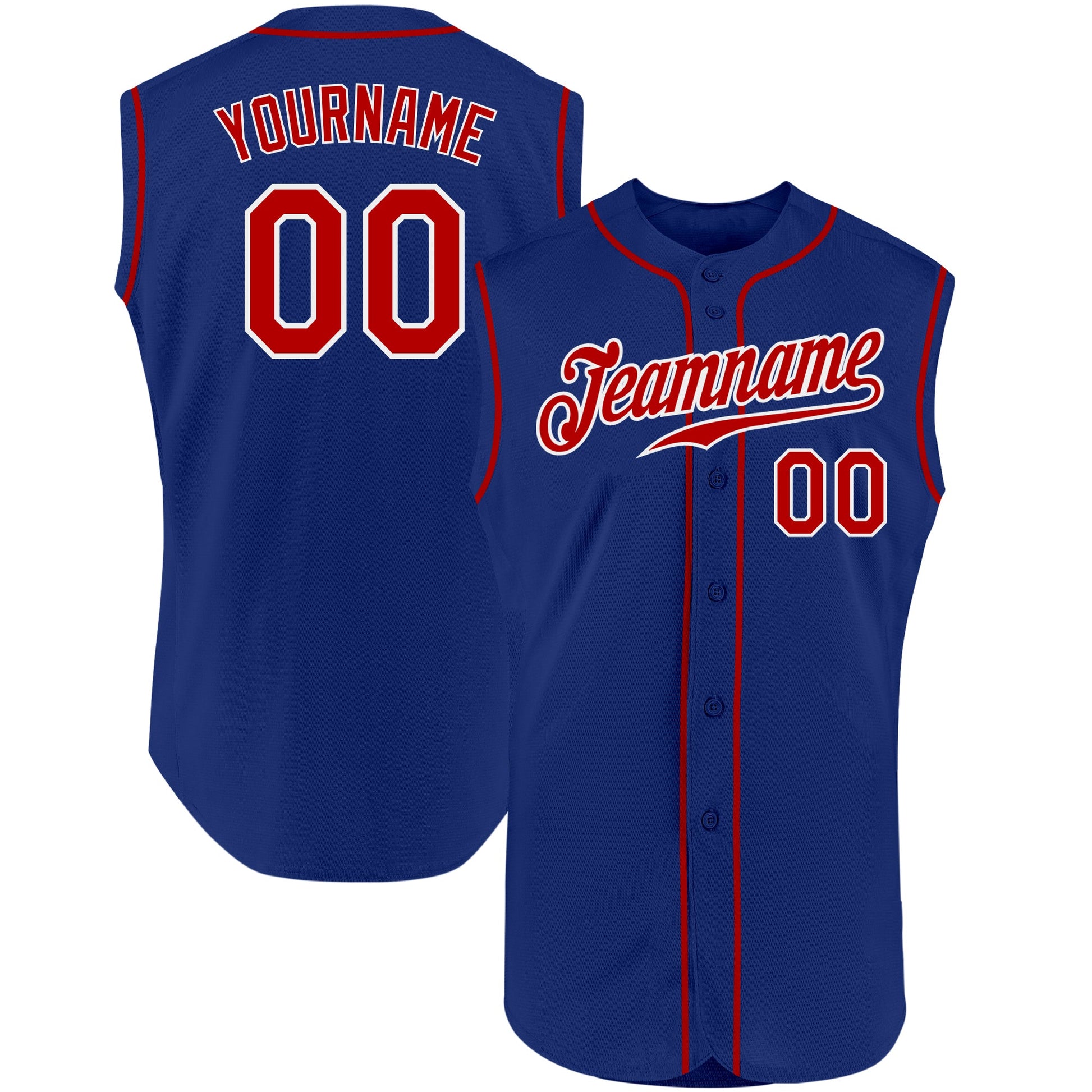 Custom Royal Red-White Authentic Sleeveless Baseball Jersey - Main View