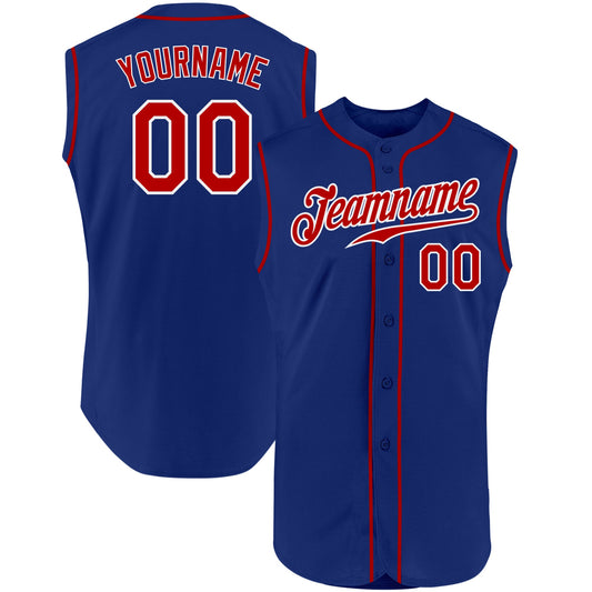 Custom Royal Red-White Authentic Sleeveless Baseball Jersey - Main View