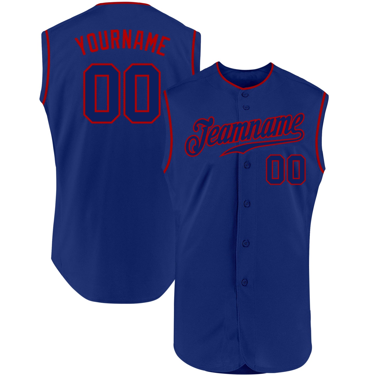 Custom Royal Royal-Red Authentic Sleeveless Baseball Jersey - Main View