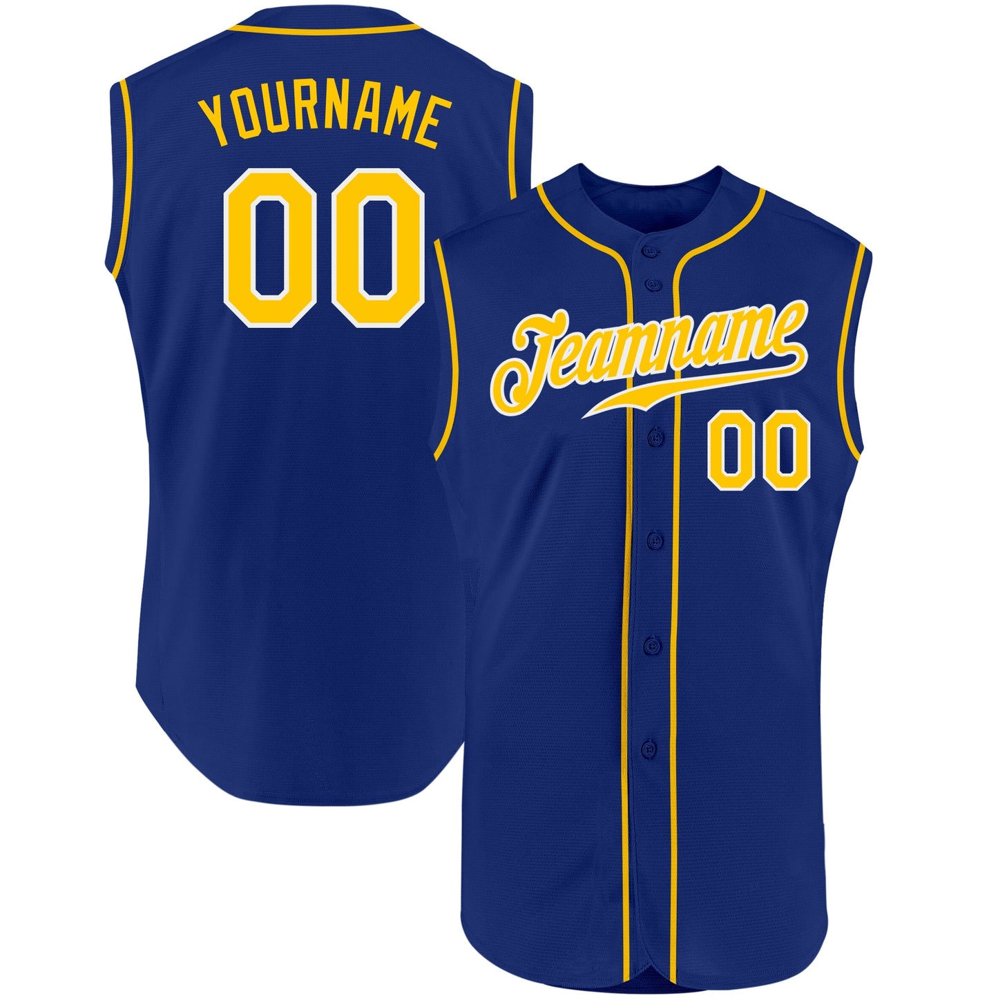 Custom Royal Gold-White Authentic Sleeveless Baseball Jersey - Main View
