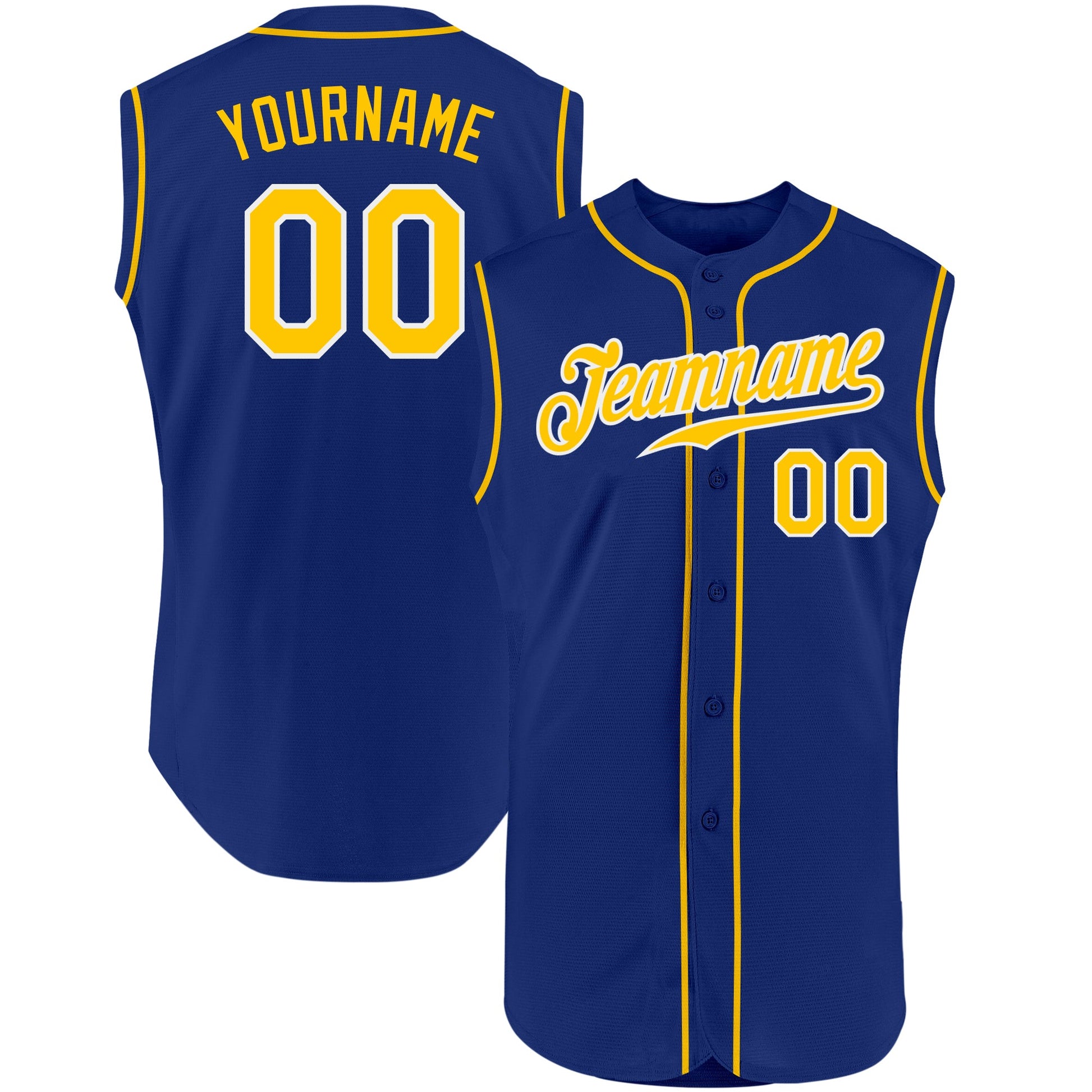 Custom Royal Gold-White Authentic Sleeveless Baseball Jersey - Main View