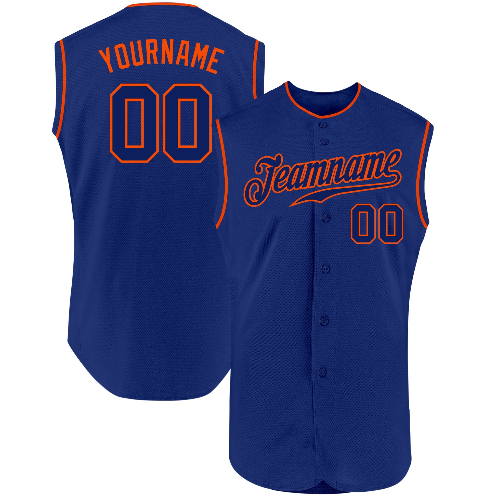 Custom Royal Royal-Orange Authentic Sleeveless Baseball Jersey - Main View