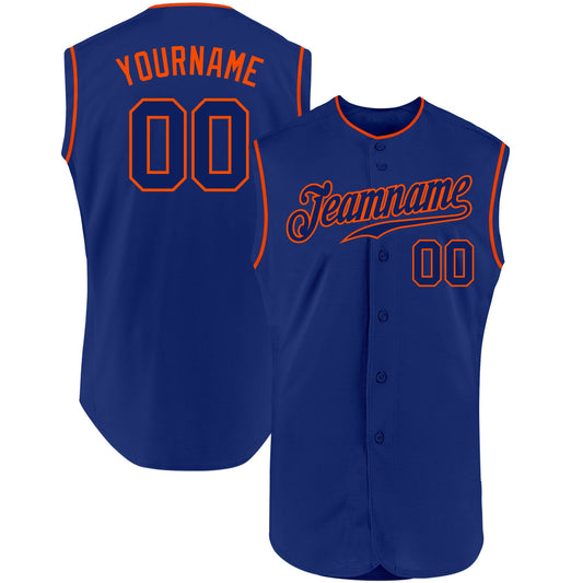 Custom Royal Royal-Orange Authentic Sleeveless Baseball Jersey - Main View