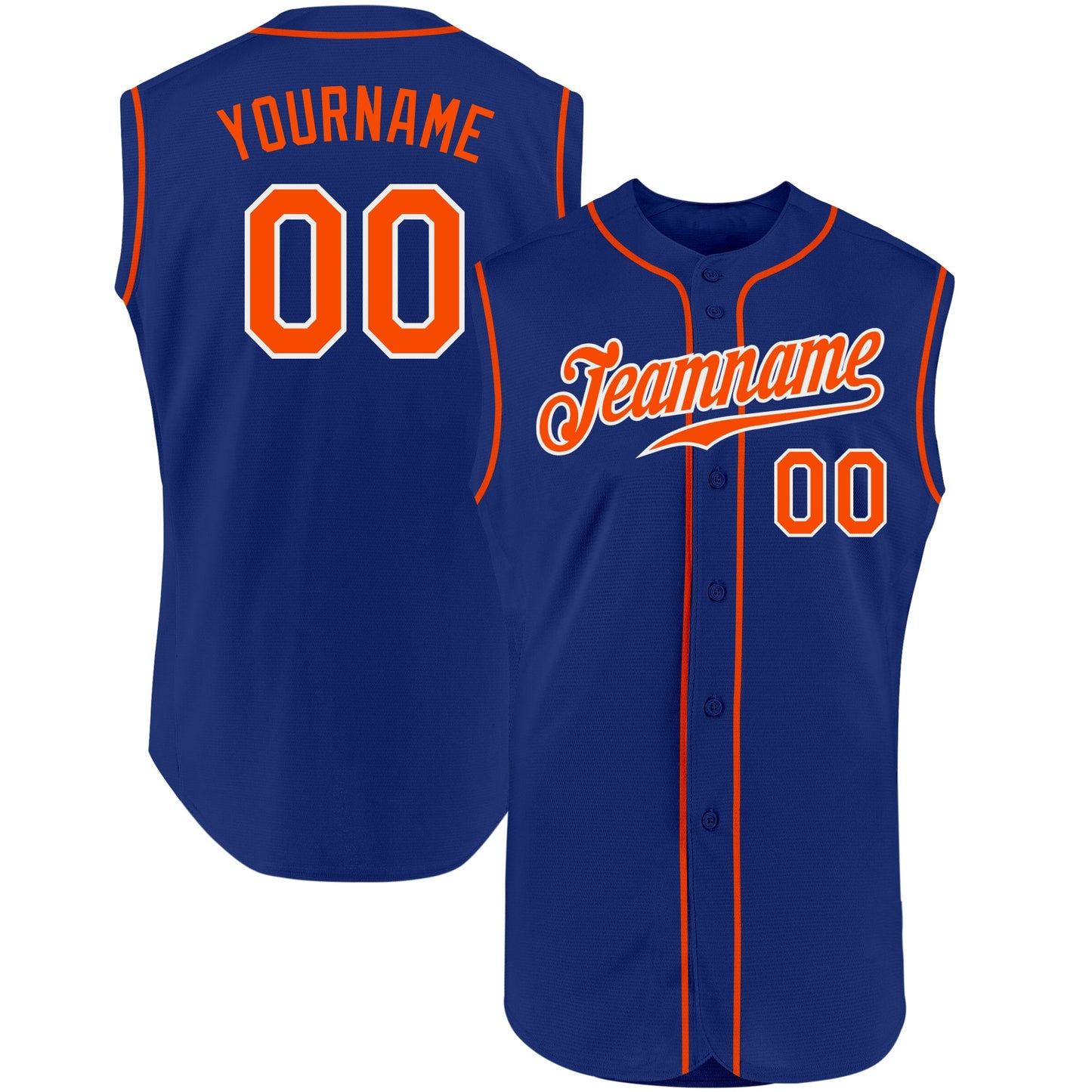 Custom Royal Orange-White Authentic Sleeveless Baseball Jersey - Main View
