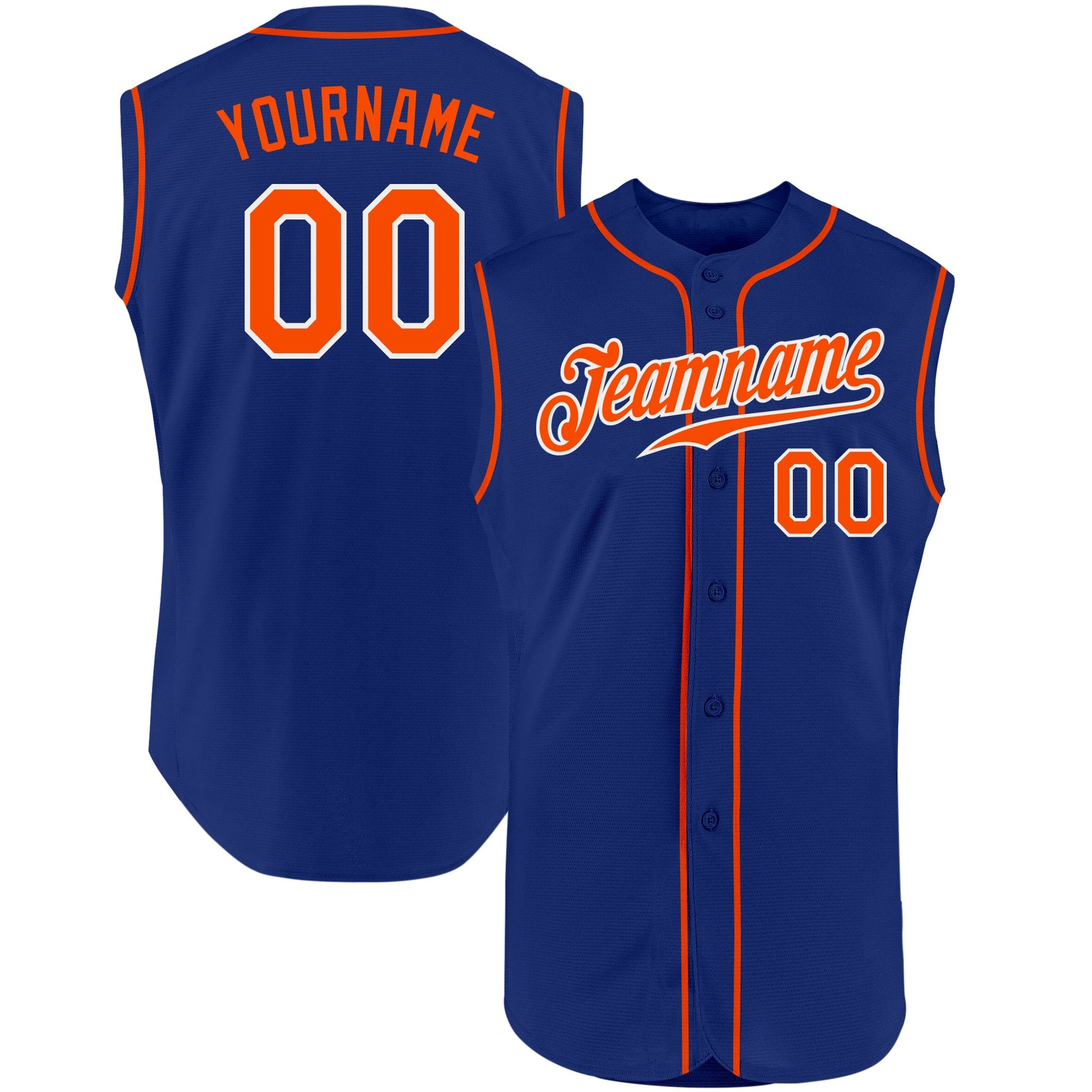 Custom Royal Orange-White Authentic Sleeveless Baseball Jersey - Main View
