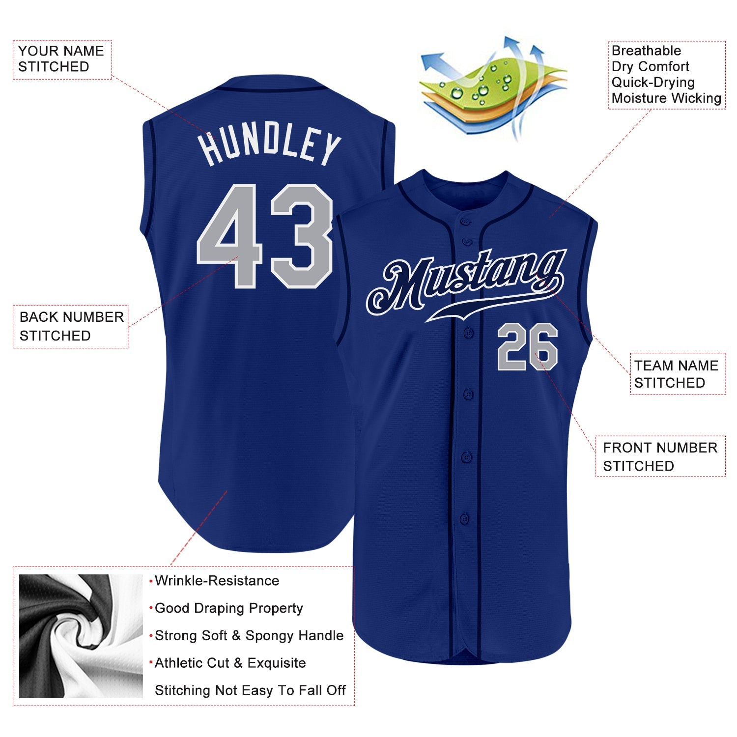 Custom Royal Gray-White Authentic Sleeveless Baseball Jersey view 2