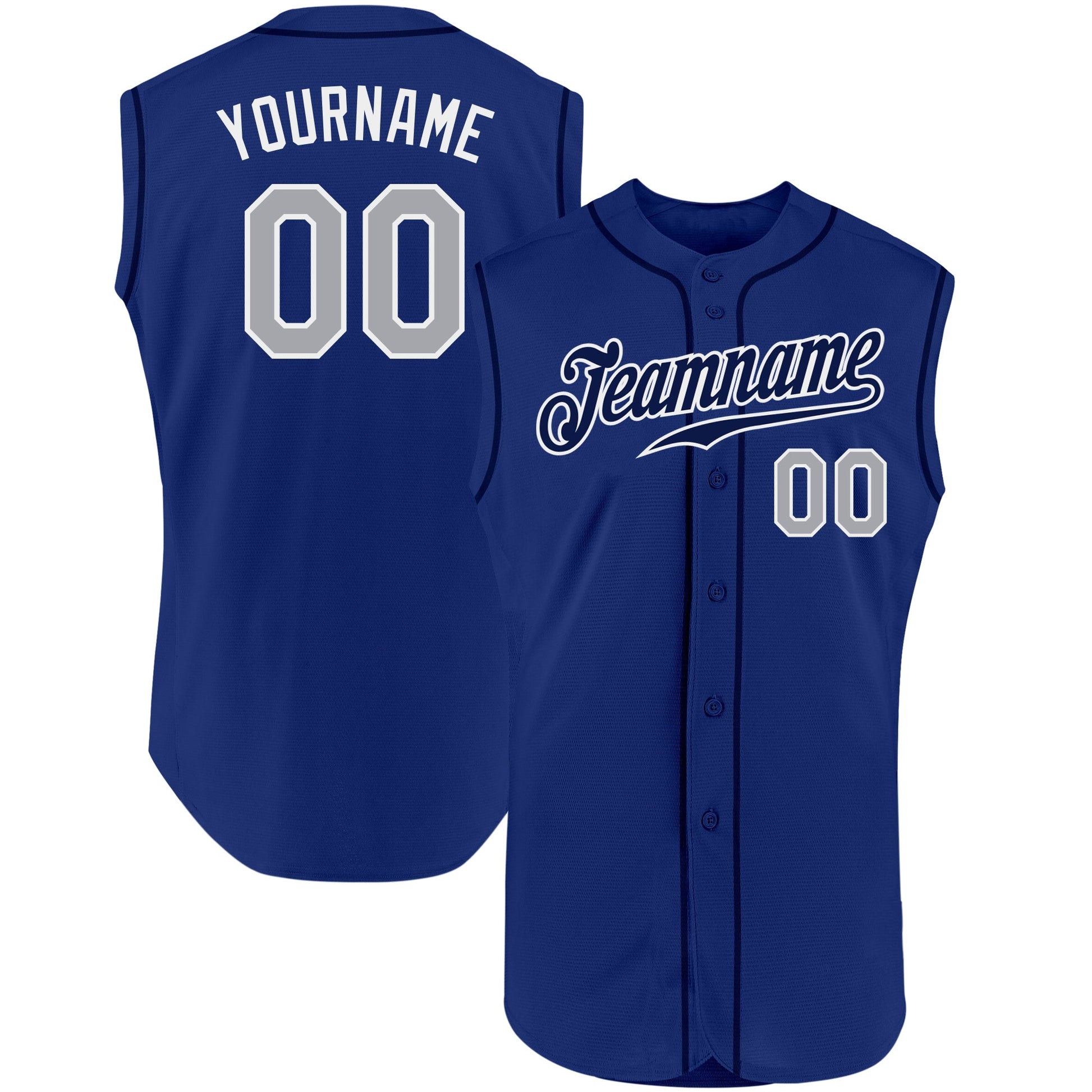 Custom Royal Gray-White Authentic Sleeveless Baseball Jersey - Main View