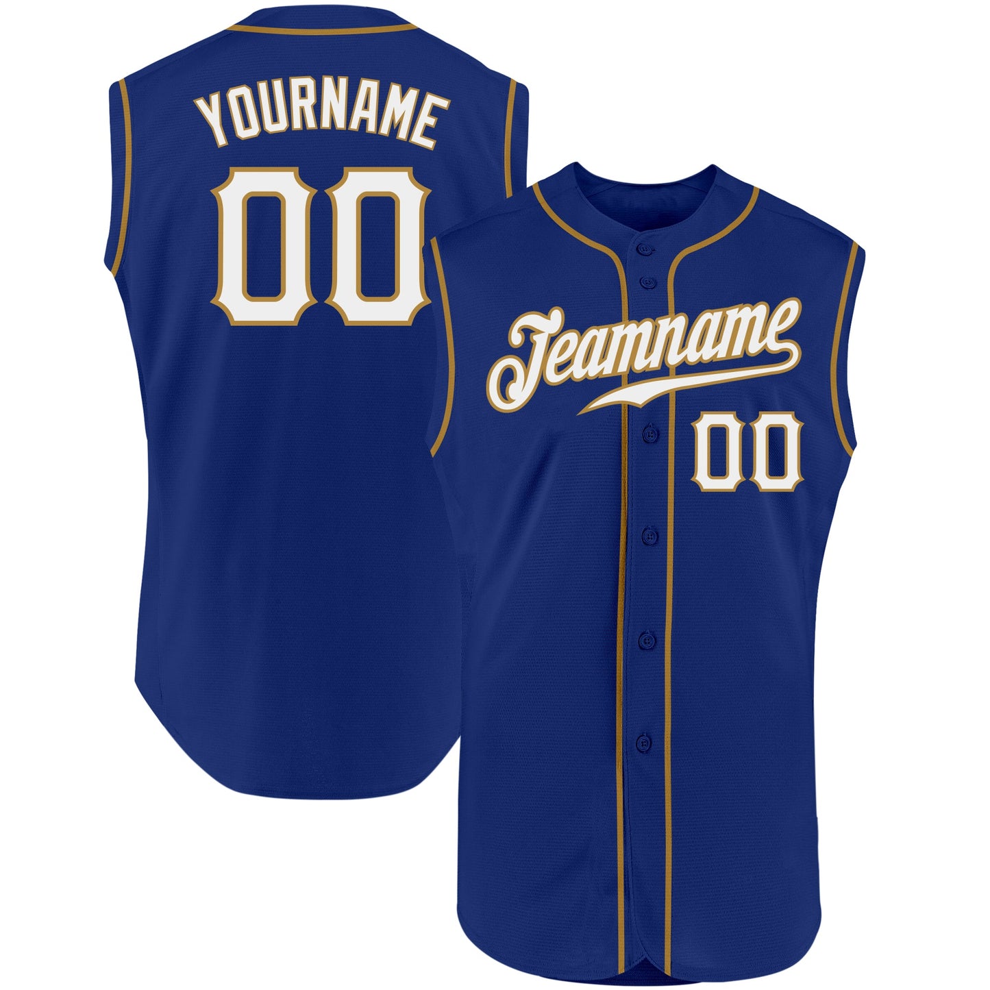 Custom Royal White-Old Gold Authentic Sleeveless Baseball Jersey - Main View