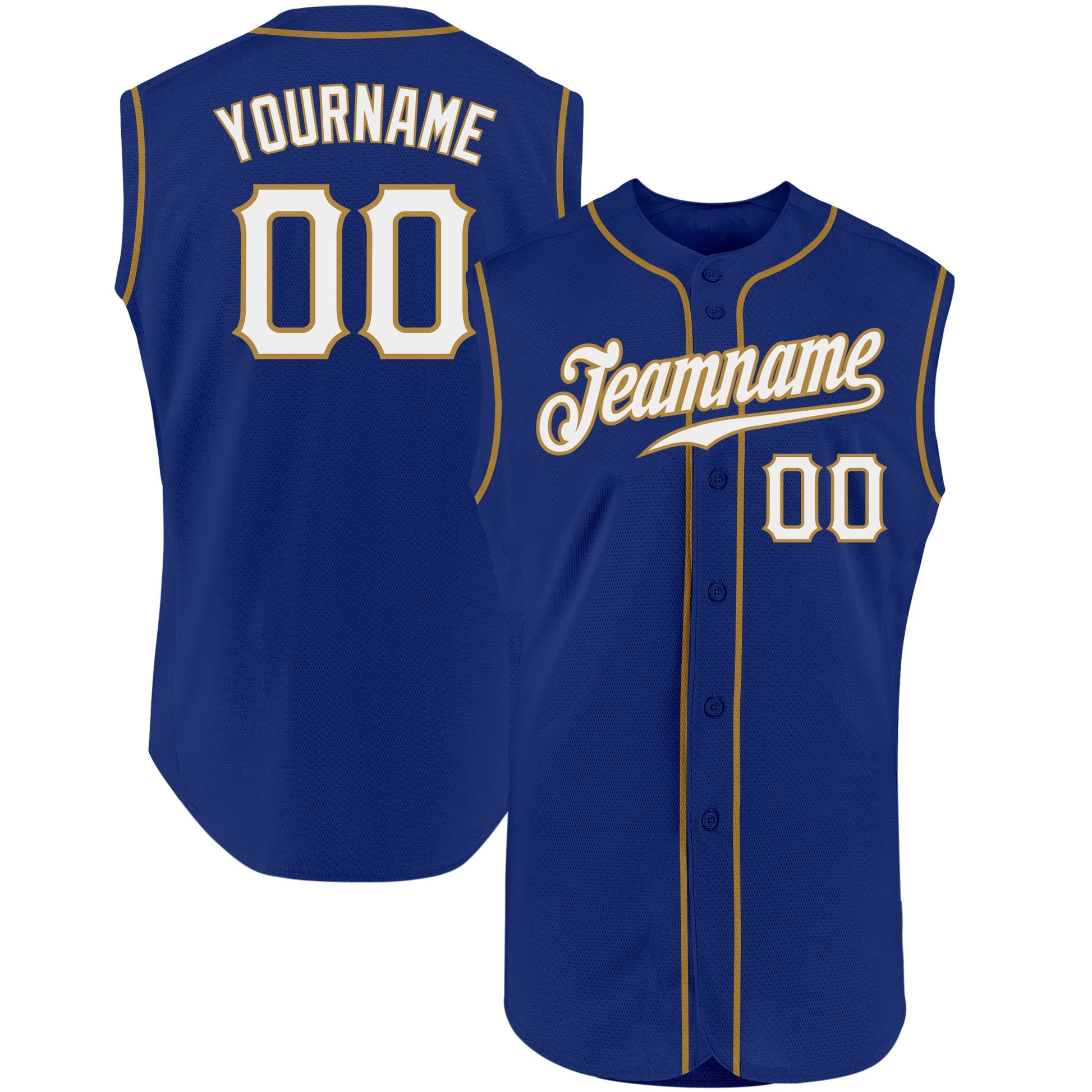 Custom Royal White-Old Gold Authentic Sleeveless Baseball Jersey - Main View