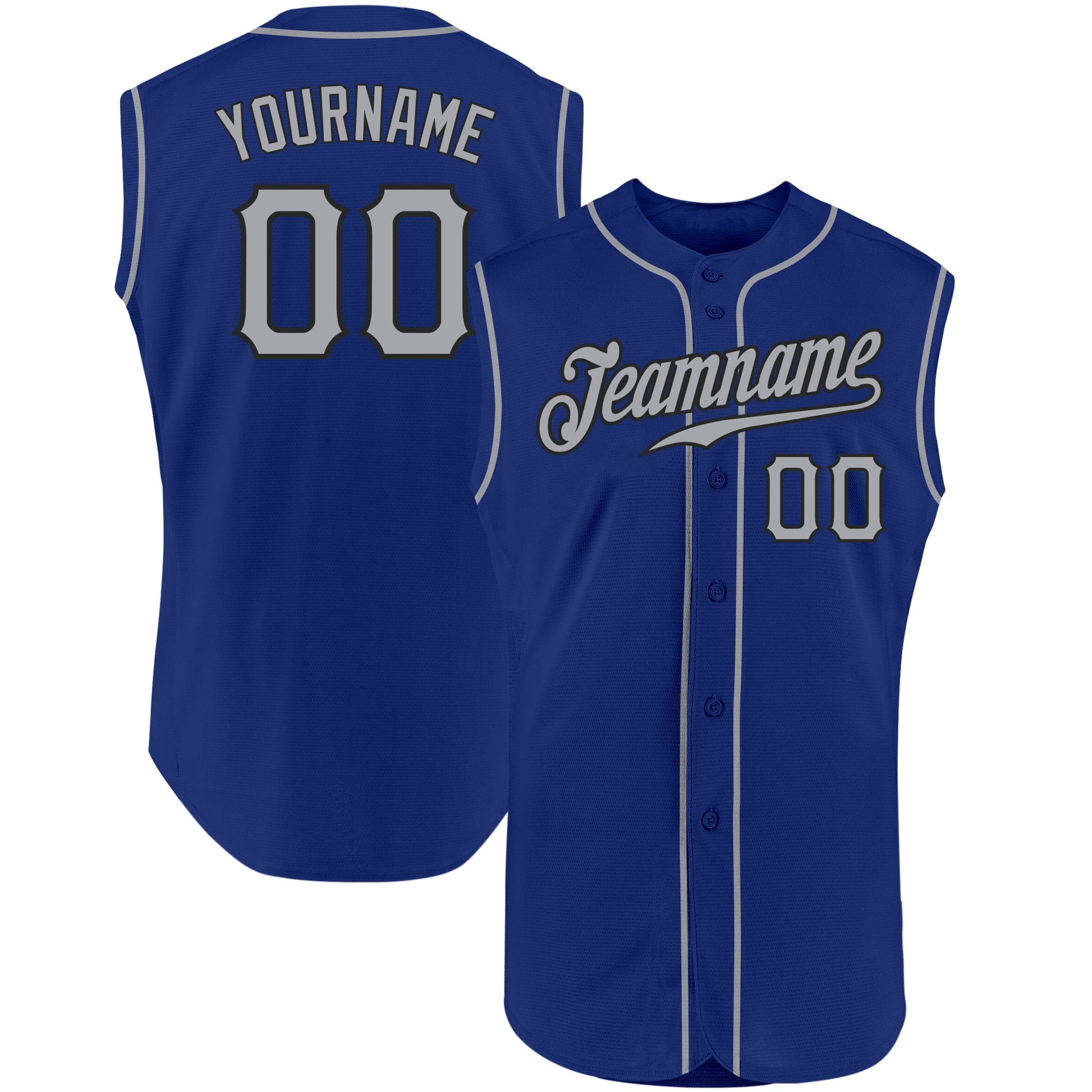 Custom Royal Gray-Black Authentic Sleeveless Baseball Jersey - Main View