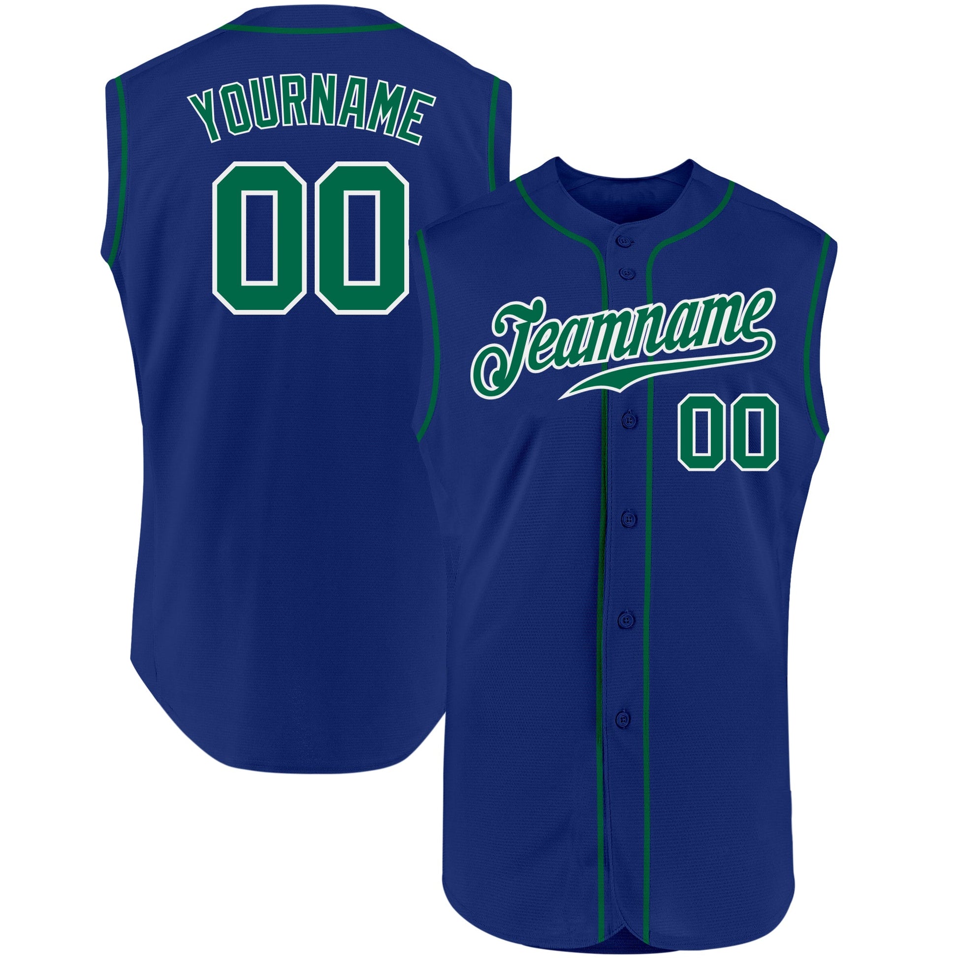 Custom Royal Kelly Green-White Authentic Sleeveless Baseball Jersey - Main View