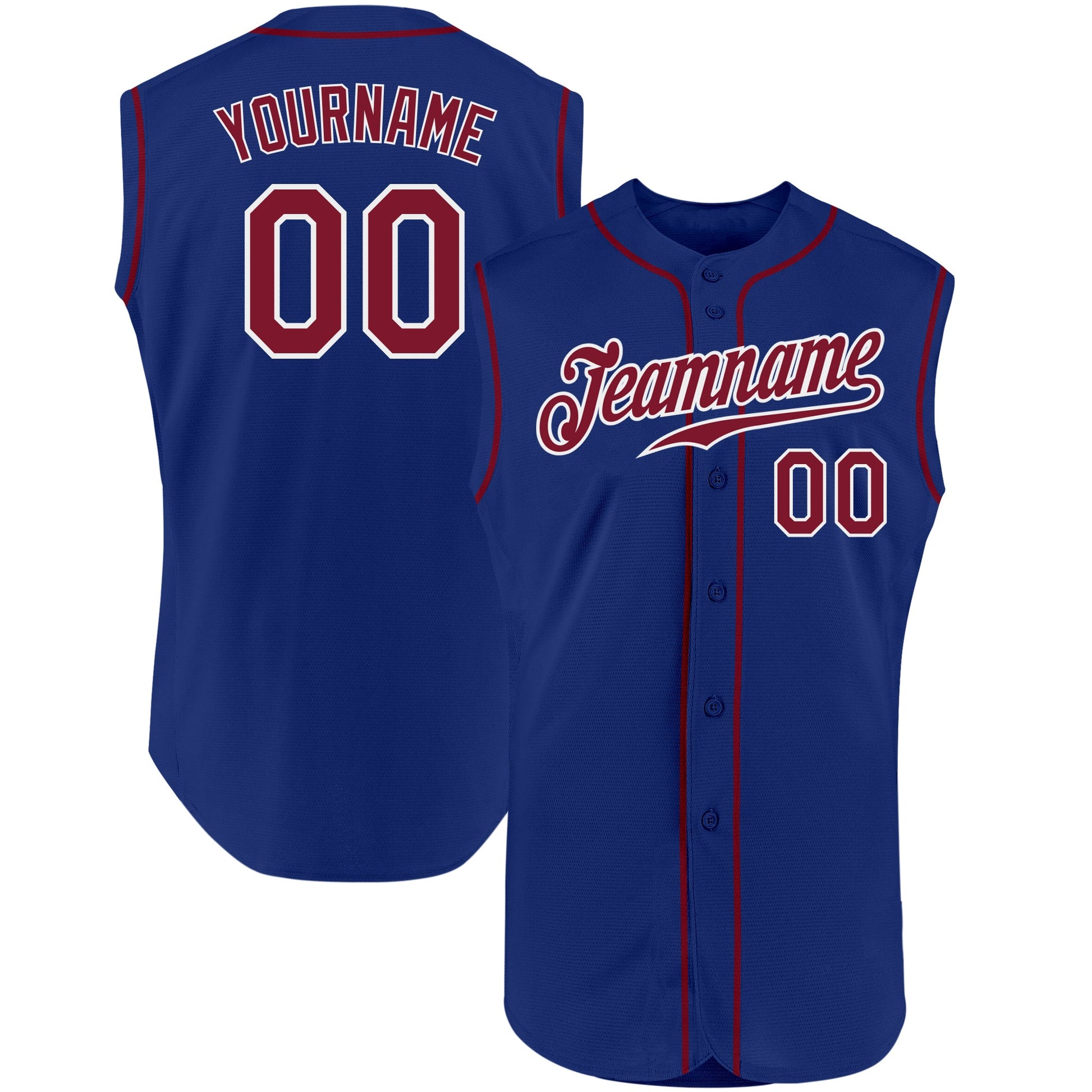 Custom Royal Crimson-White Authentic Sleeveless Baseball Jersey - Main View
