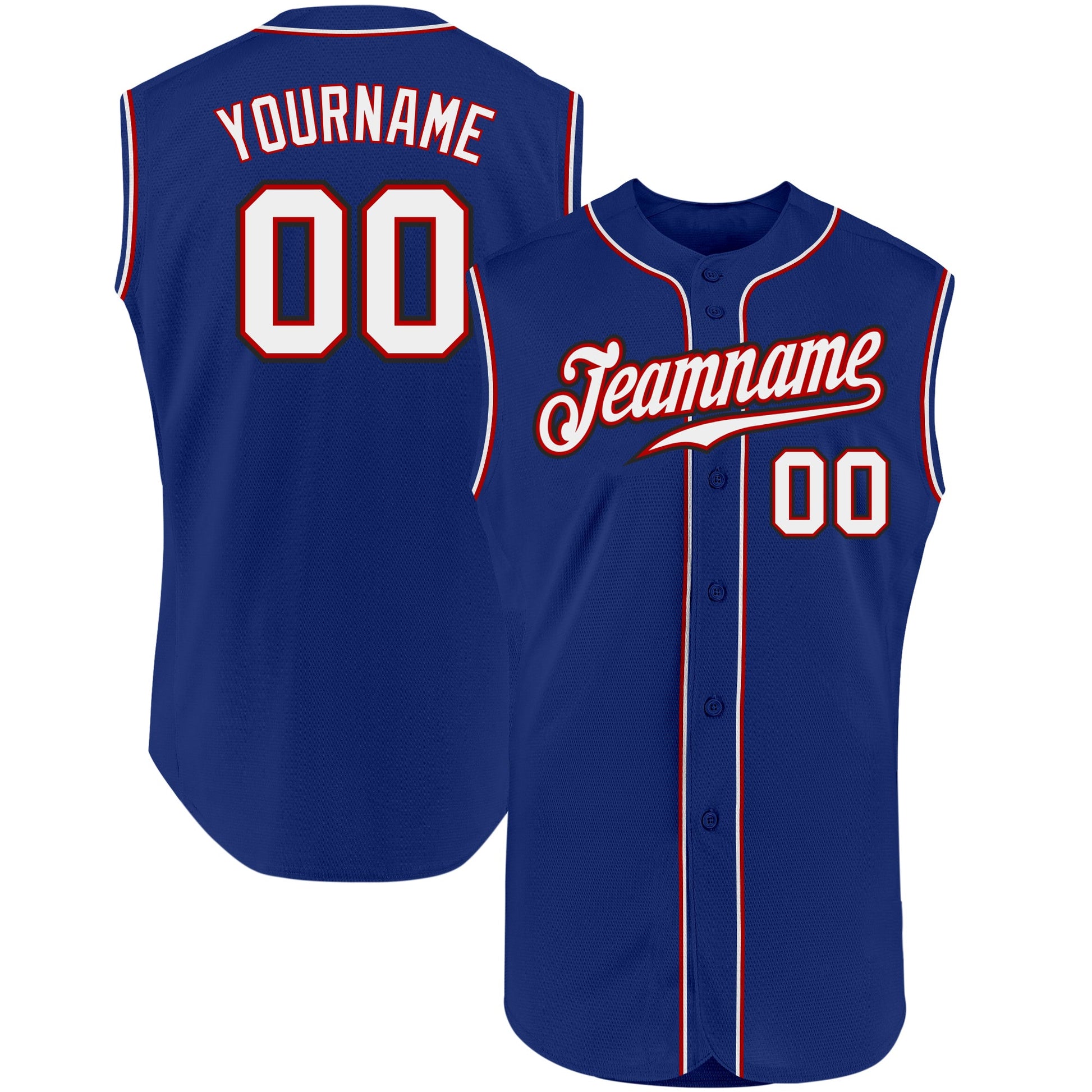 Custom Royal White-Red Authentic Sleeveless Baseball Jersey - Main View