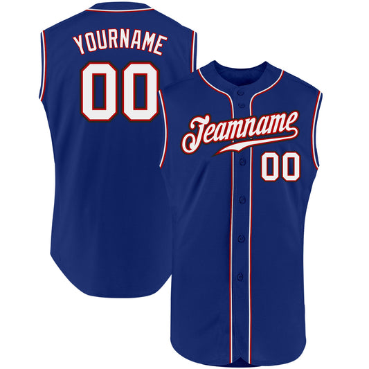 Custom Royal White-Red Authentic Sleeveless Baseball Jersey - Main View