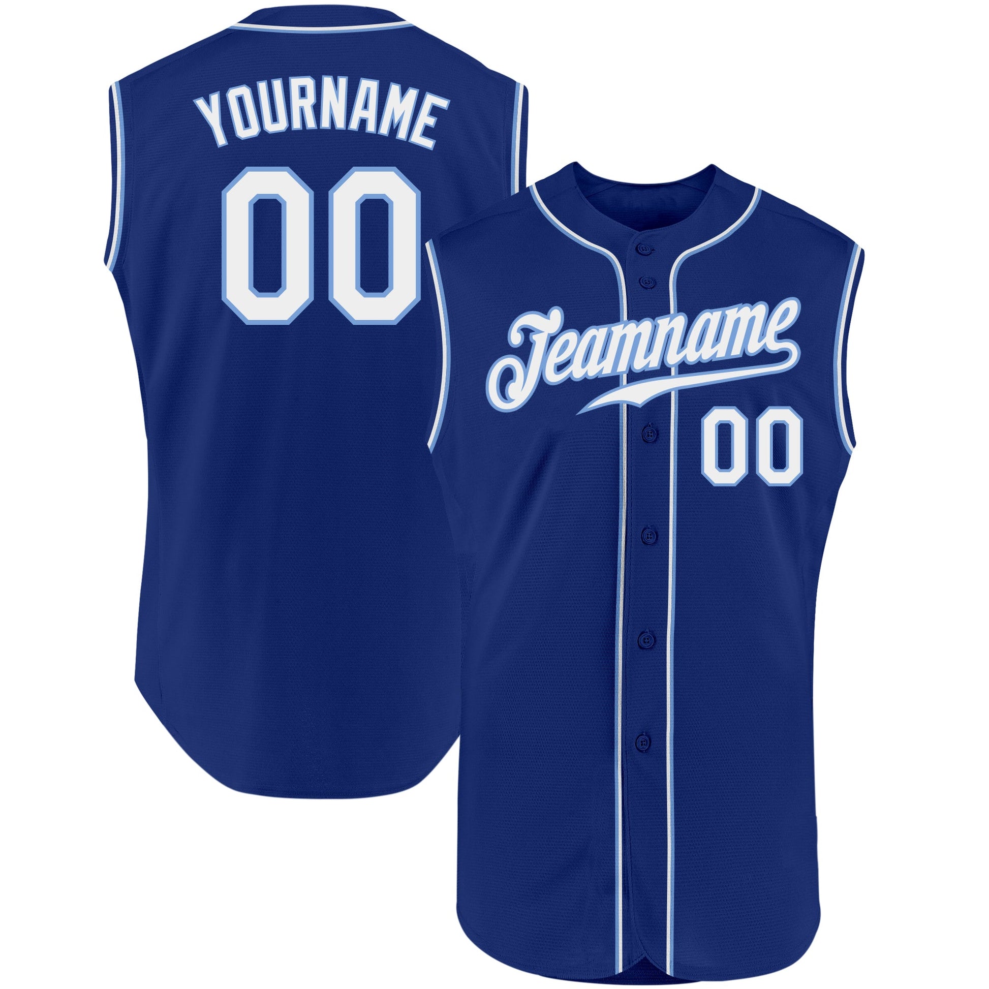 Custom Royal White-Light Blue Authentic Sleeveless Baseball Jersey - Main View