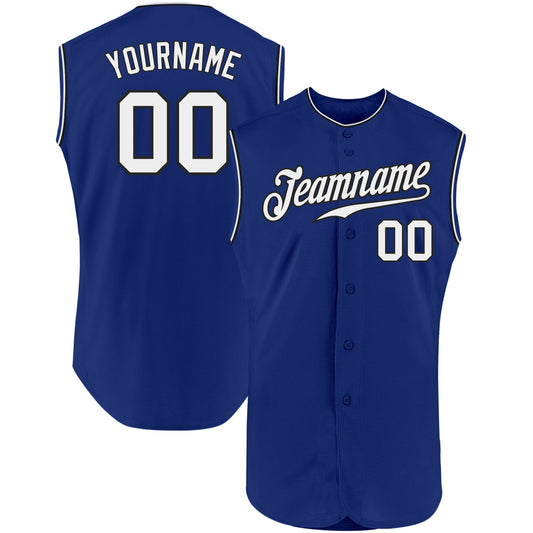 Custom Royal White-Black Authentic Sleeveless Baseball Jersey - Main View