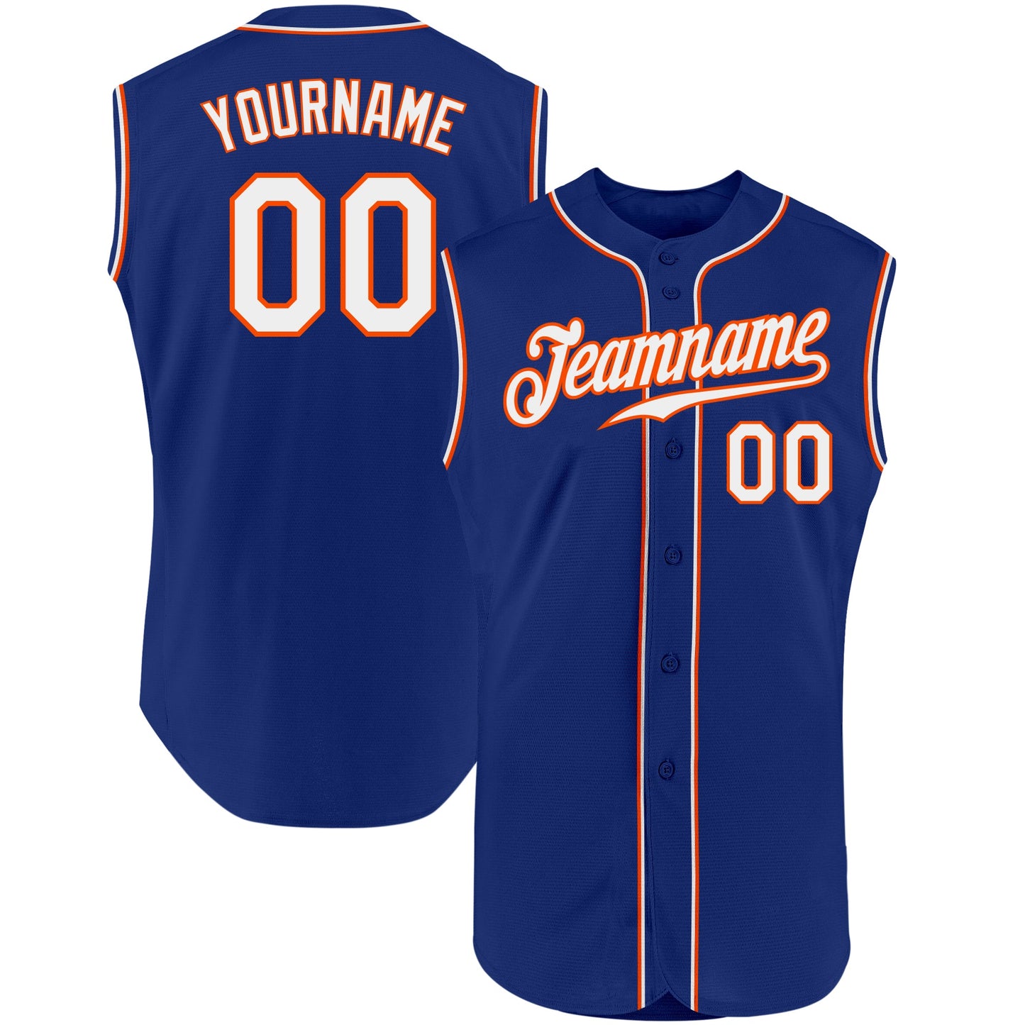 Custom Royal White-Orange Authentic Sleeveless Baseball Jersey - Main View