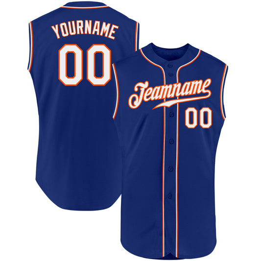 Custom Royal White-Orange Authentic Sleeveless Baseball Jersey - Main View