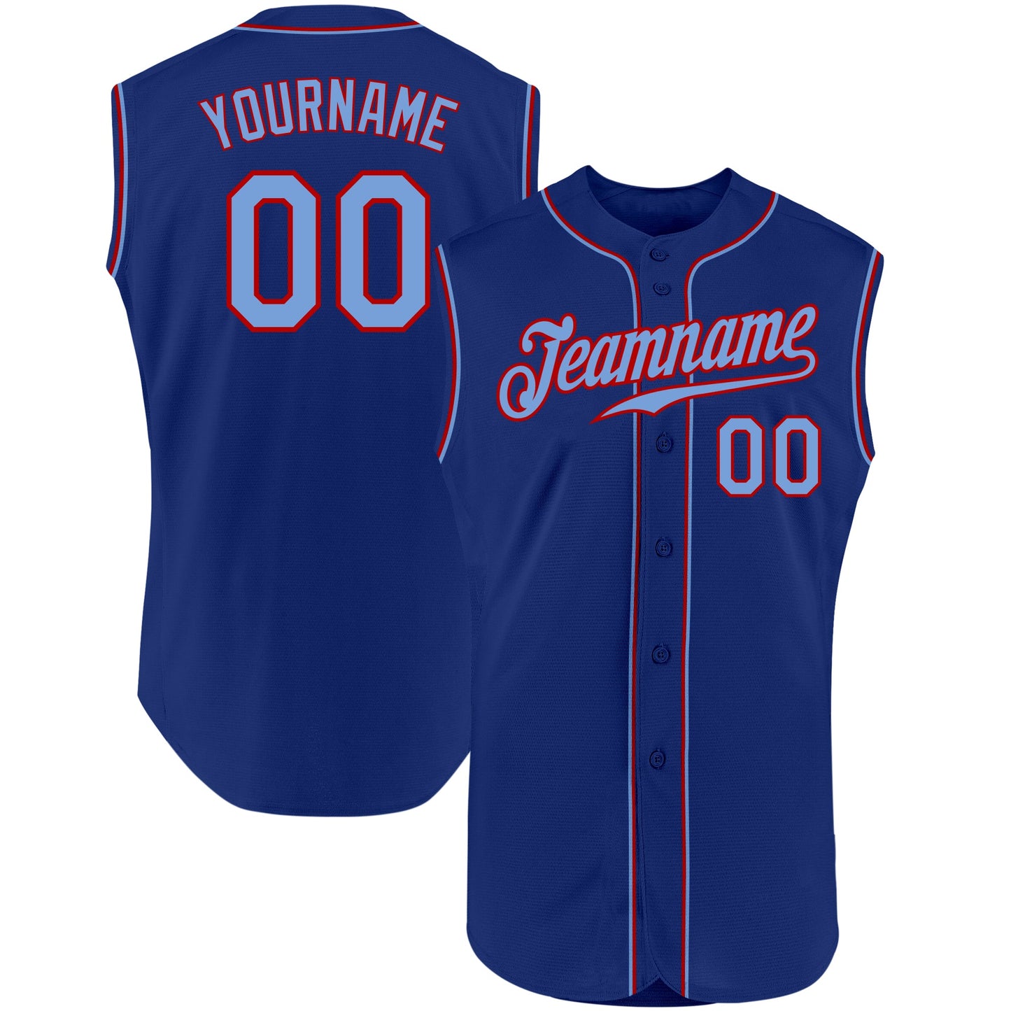 Custom Royal Light Blue-Red Authentic Sleeveless Baseball Jersey - Main View