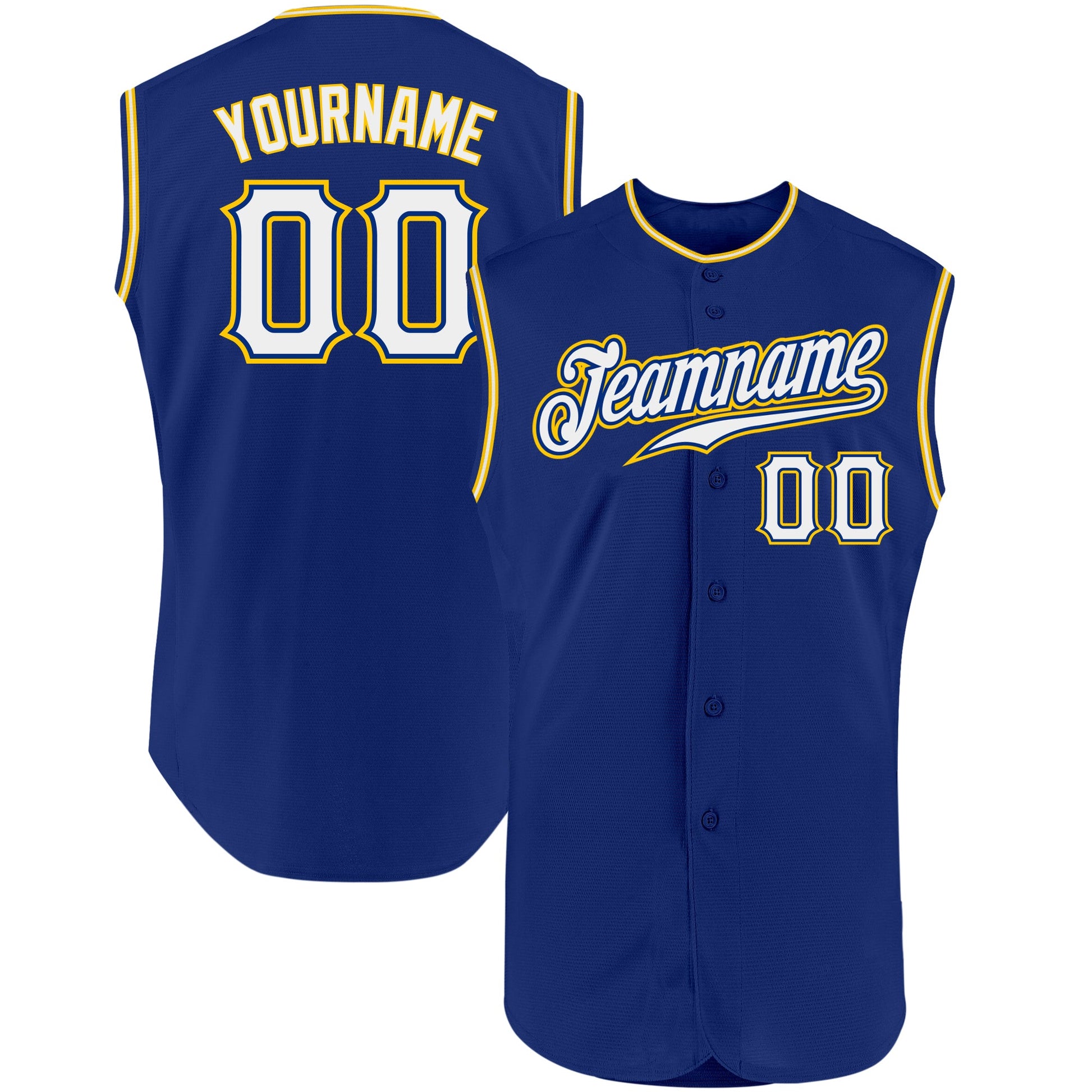 Custom Royal White-Gold Authentic Sleeveless Baseball Jersey - Main View