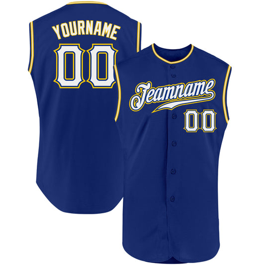 Custom Royal White-Gold Authentic Sleeveless Baseball Jersey - Main View