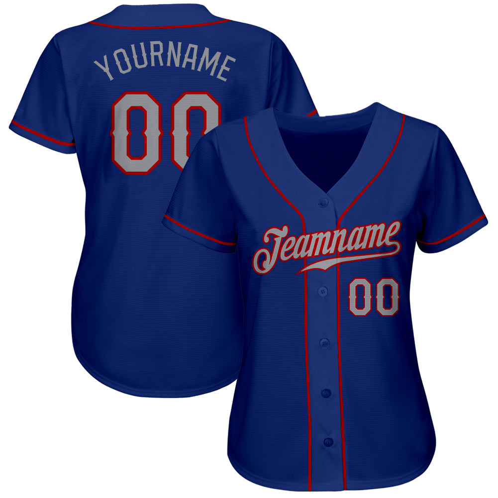 Custom Royal Gray-Red Authentic Baseball Jersey view 2