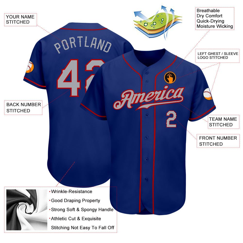 Custom Royal Gray-Red Authentic Baseball Jersey view 3