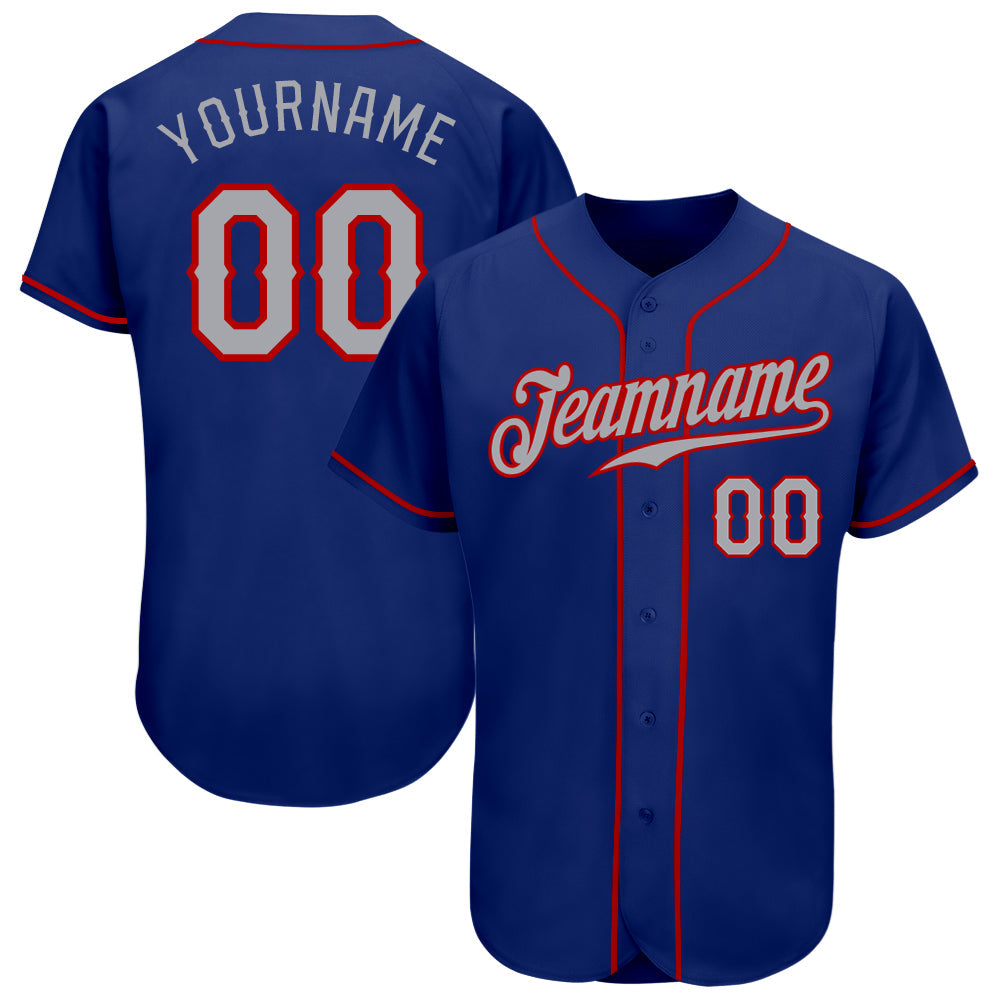Custom Royal Gray-Red Authentic Baseball Jersey - Main View