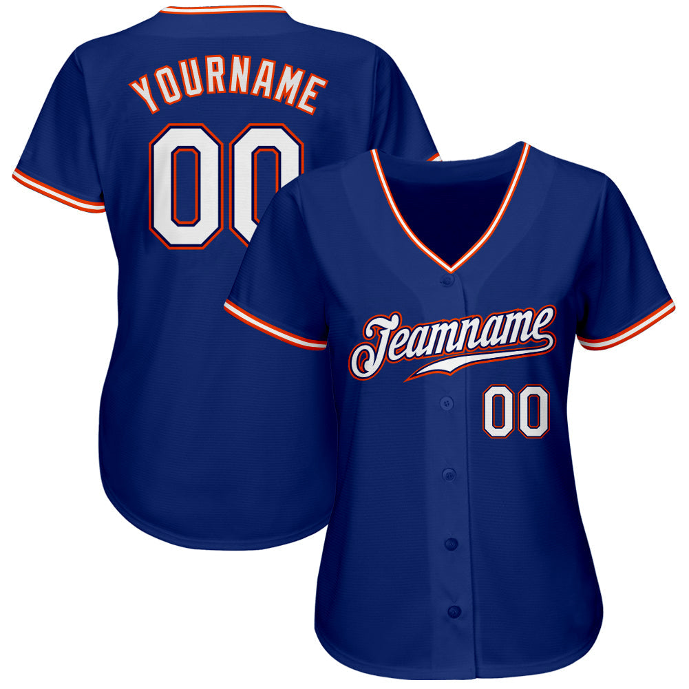 Custom Royal White-Orange Authentic Baseball Jersey view 2