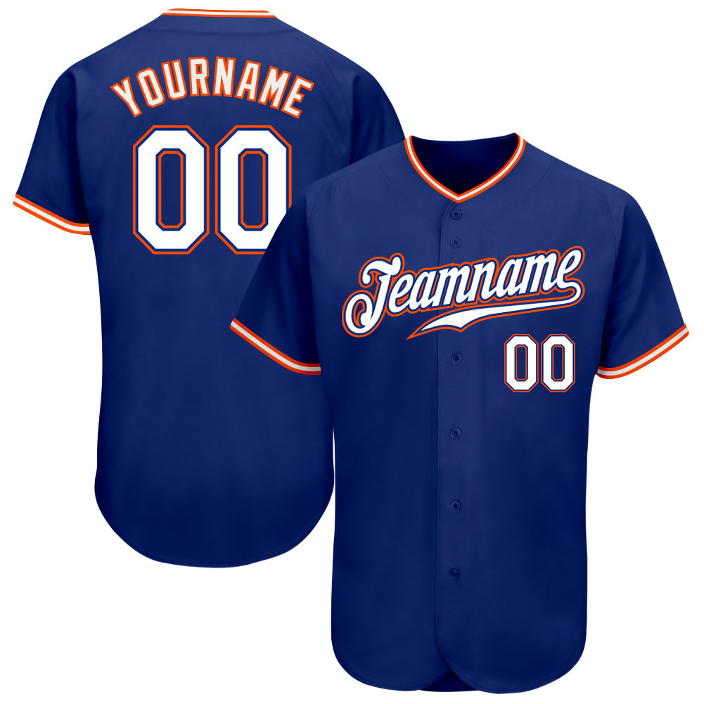Custom Royal White-Orange Authentic Baseball Jersey - Main View