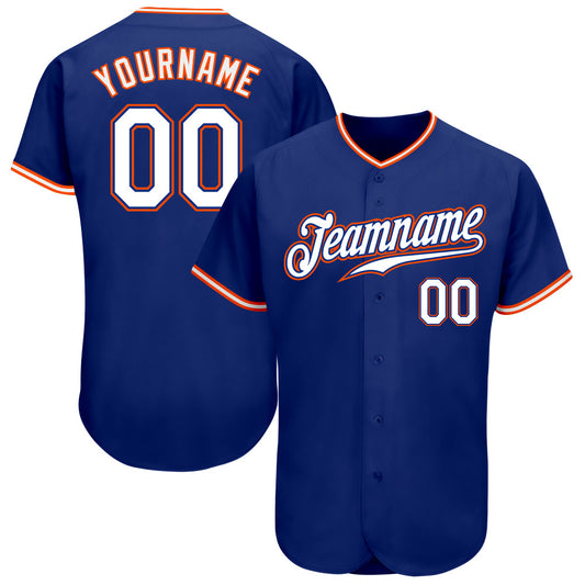 Custom Royal White-Orange Authentic Baseball Jersey - Main View