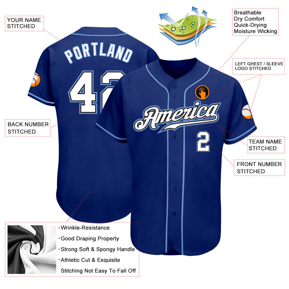 Custom Royal White-Light Blue Authentic Baseball Jersey view 3