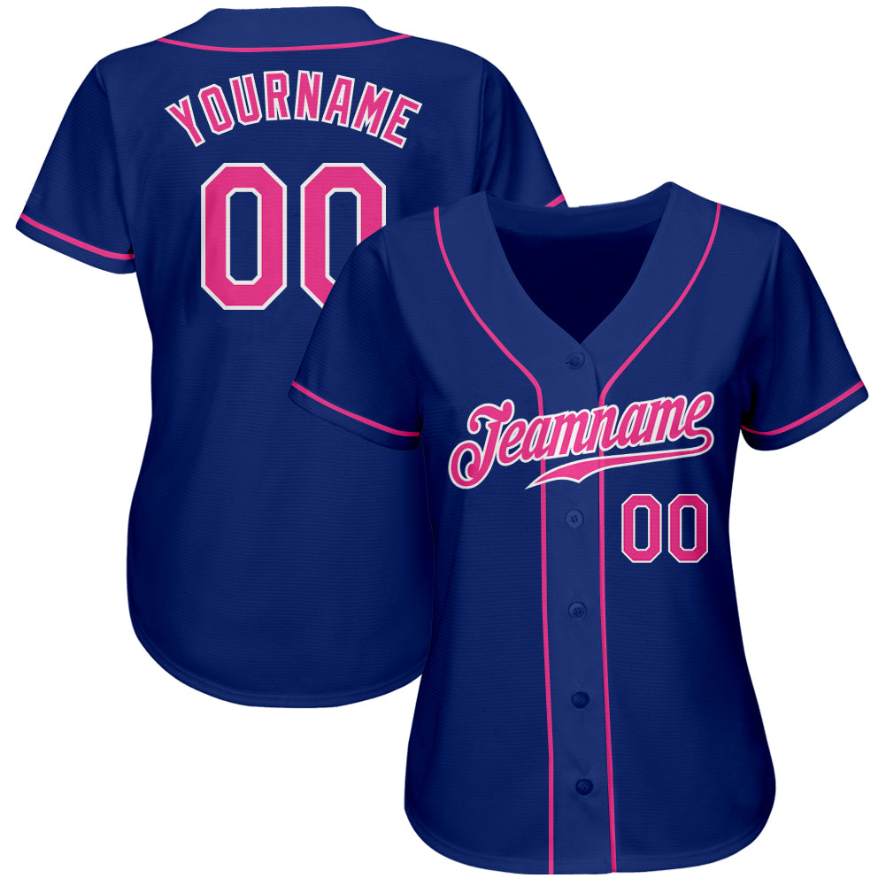 Custom Royal Pink-White Authentic Baseball Jersey view 2