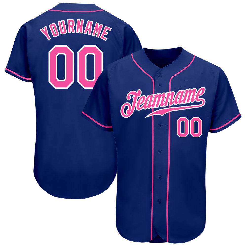Custom Royal Pink-White Authentic Baseball Jersey - Main View