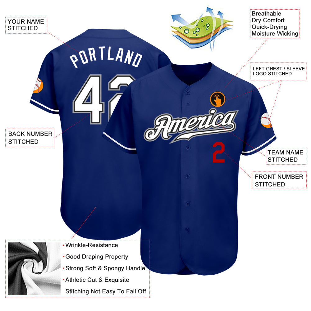 Custom Royal White-Red Authentic Baseball Jersey view 3