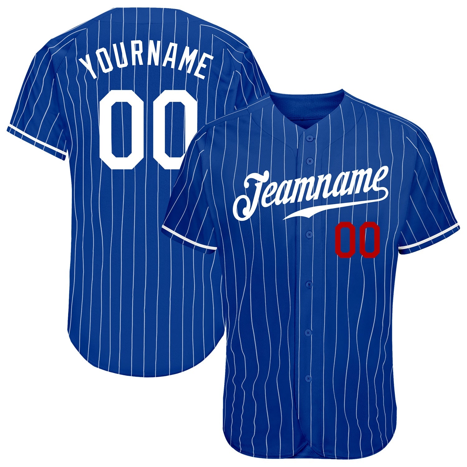 Custom Royal White Pinstripe White-Red Authentic Baseball Jersey - Main View