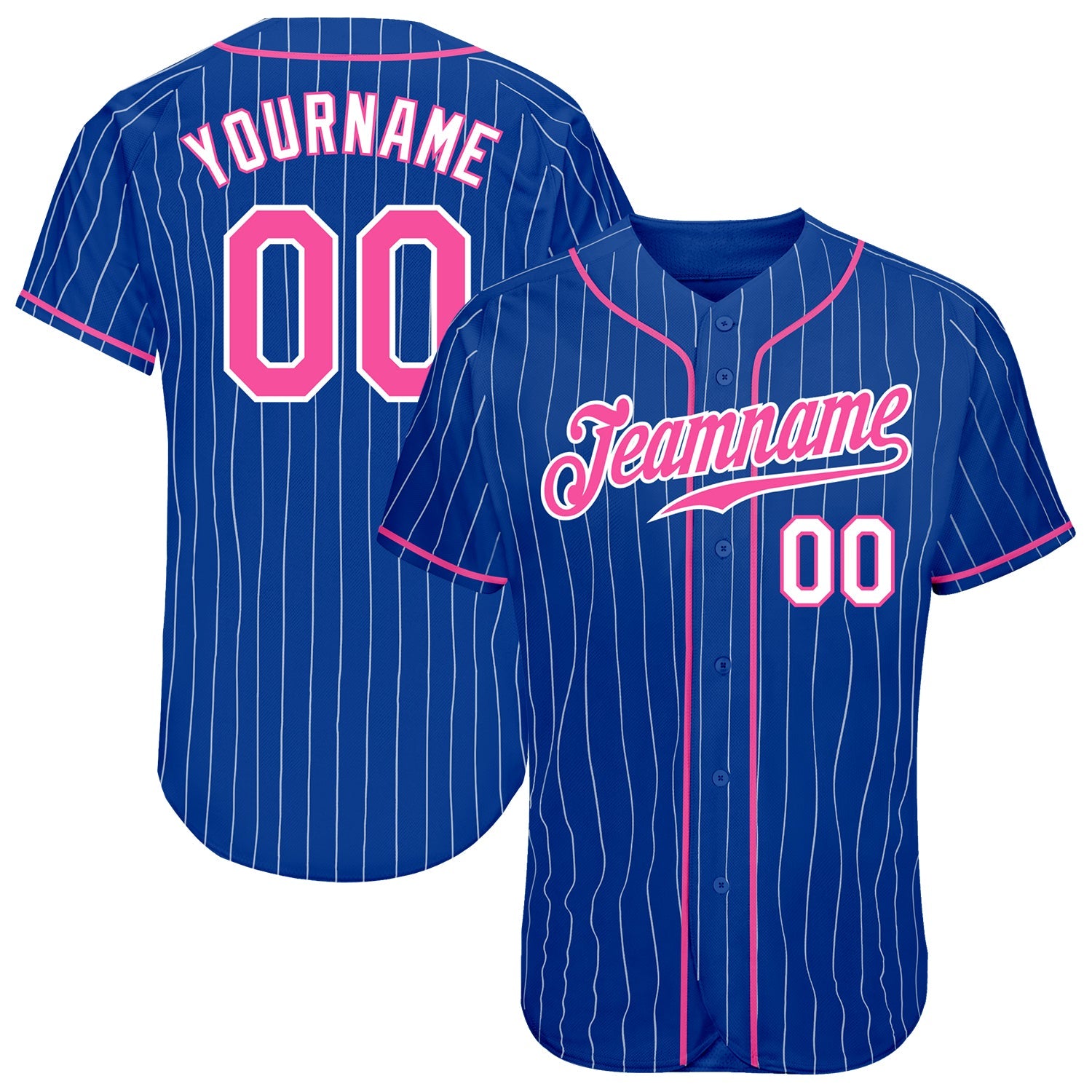 Custom Royal White Pinstripe Pink-White Authentic Baseball Jersey - Main View
